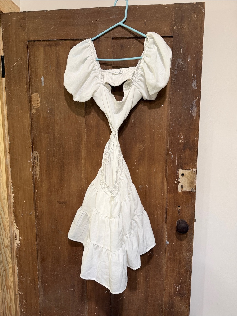 Altar'd State White Puff-Sleeve Tiered Mini Dress